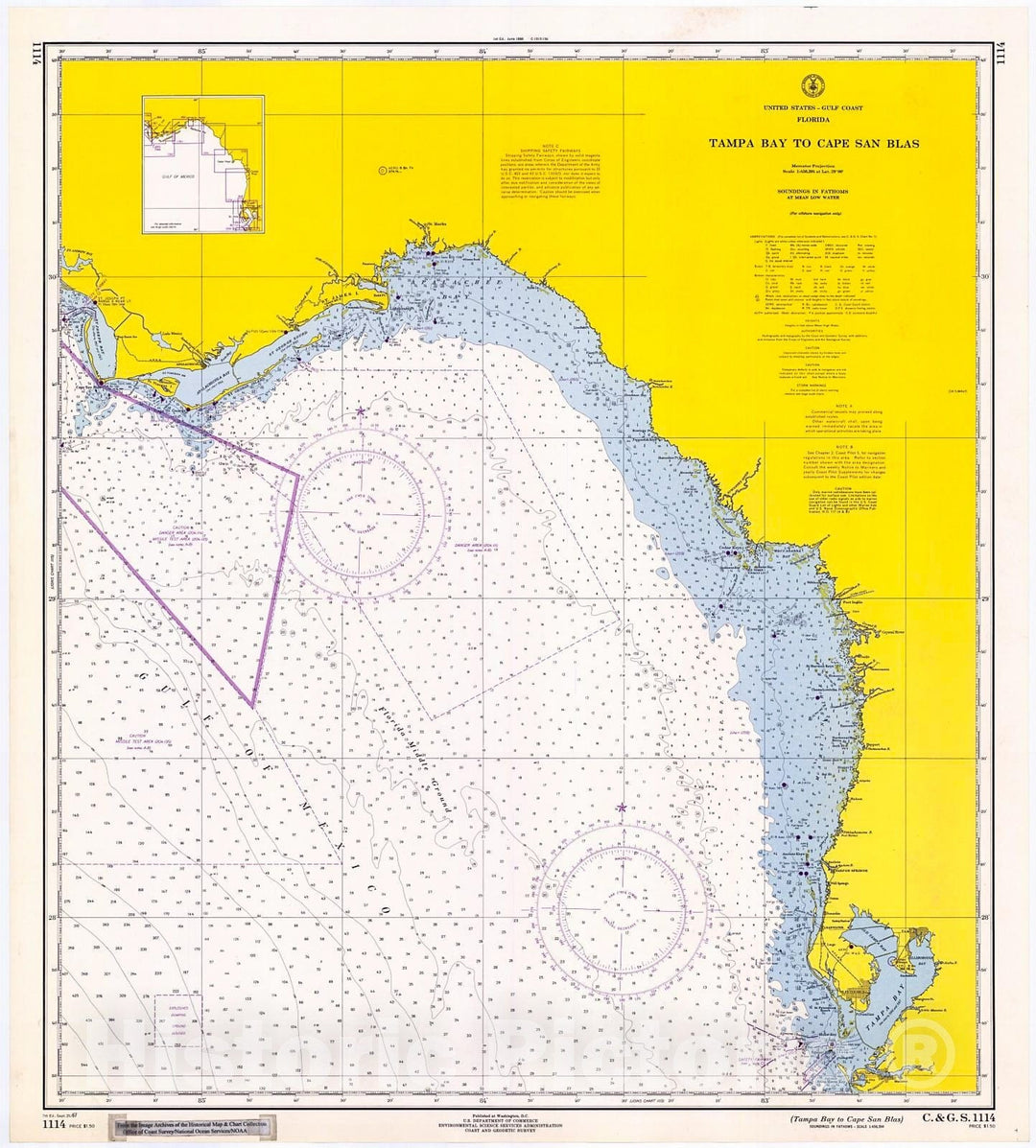 Historic Nautical Map - Tampa Bay To Cape San Blas, 1967 NOAA Chart - Florida (FL) - Vintage Wall Art