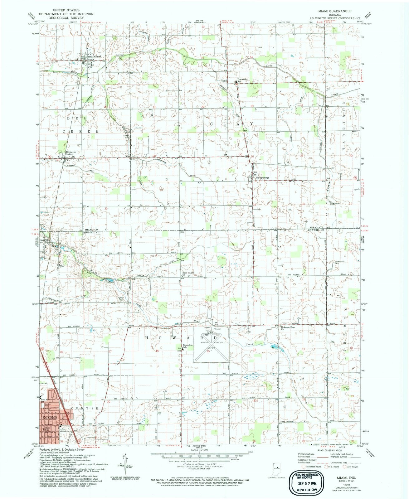 1959 Miami, in - Indiana - USGS Topographic Map