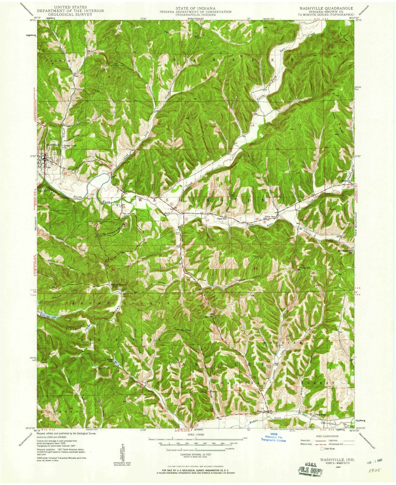 1947 Nashville, in - Indiana - USGS Topographic Map