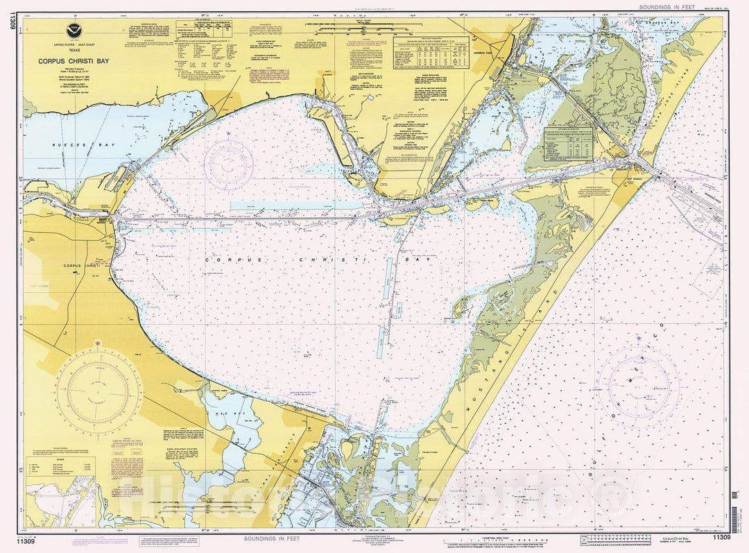 Historic Nautical Map - Corpus Christi Bay, 1997 NOAA Chart - Texas (TX) - Vintage Wall Art