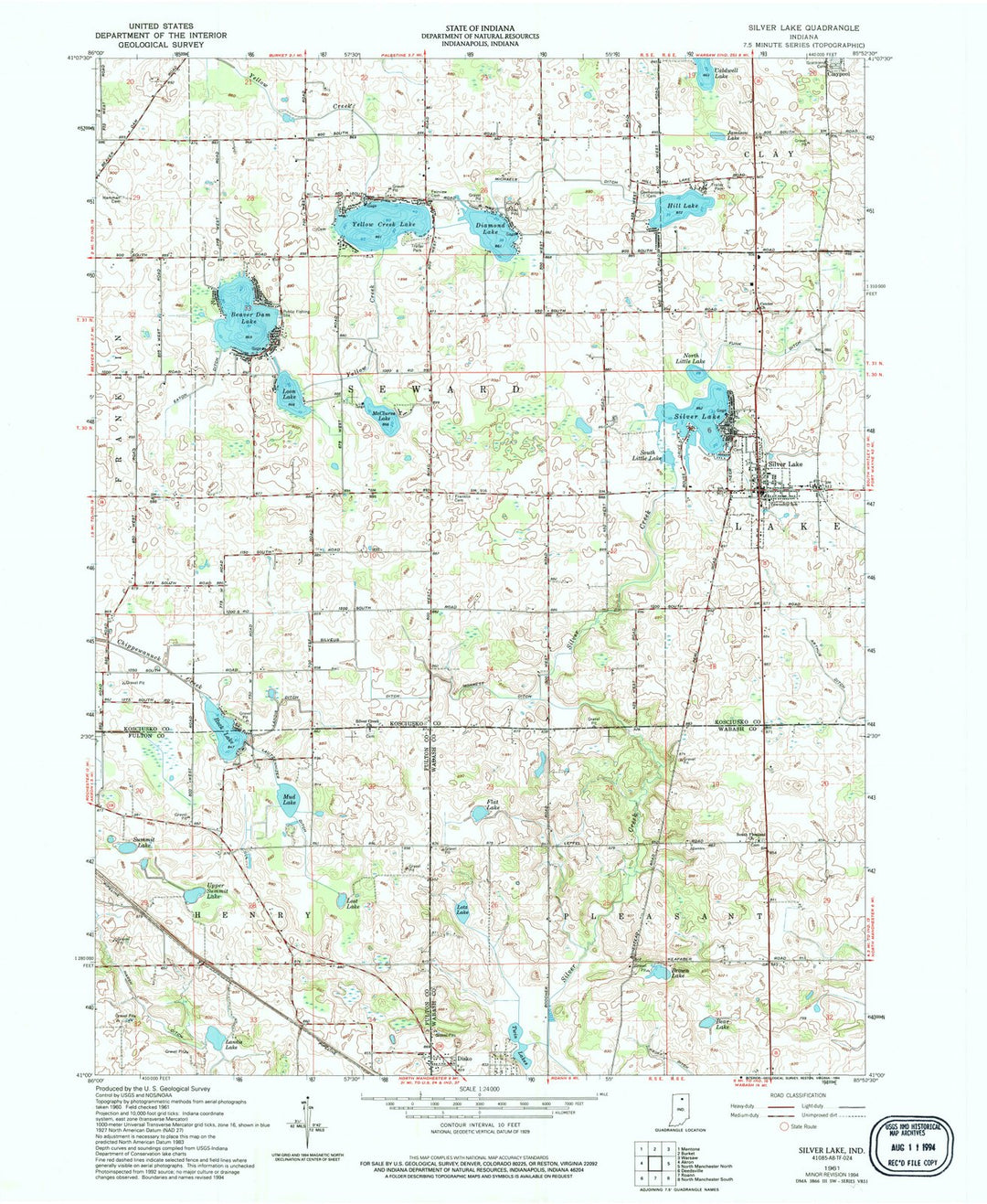 1961 Silver Lake, in - Indiana - USGS Topographic Map