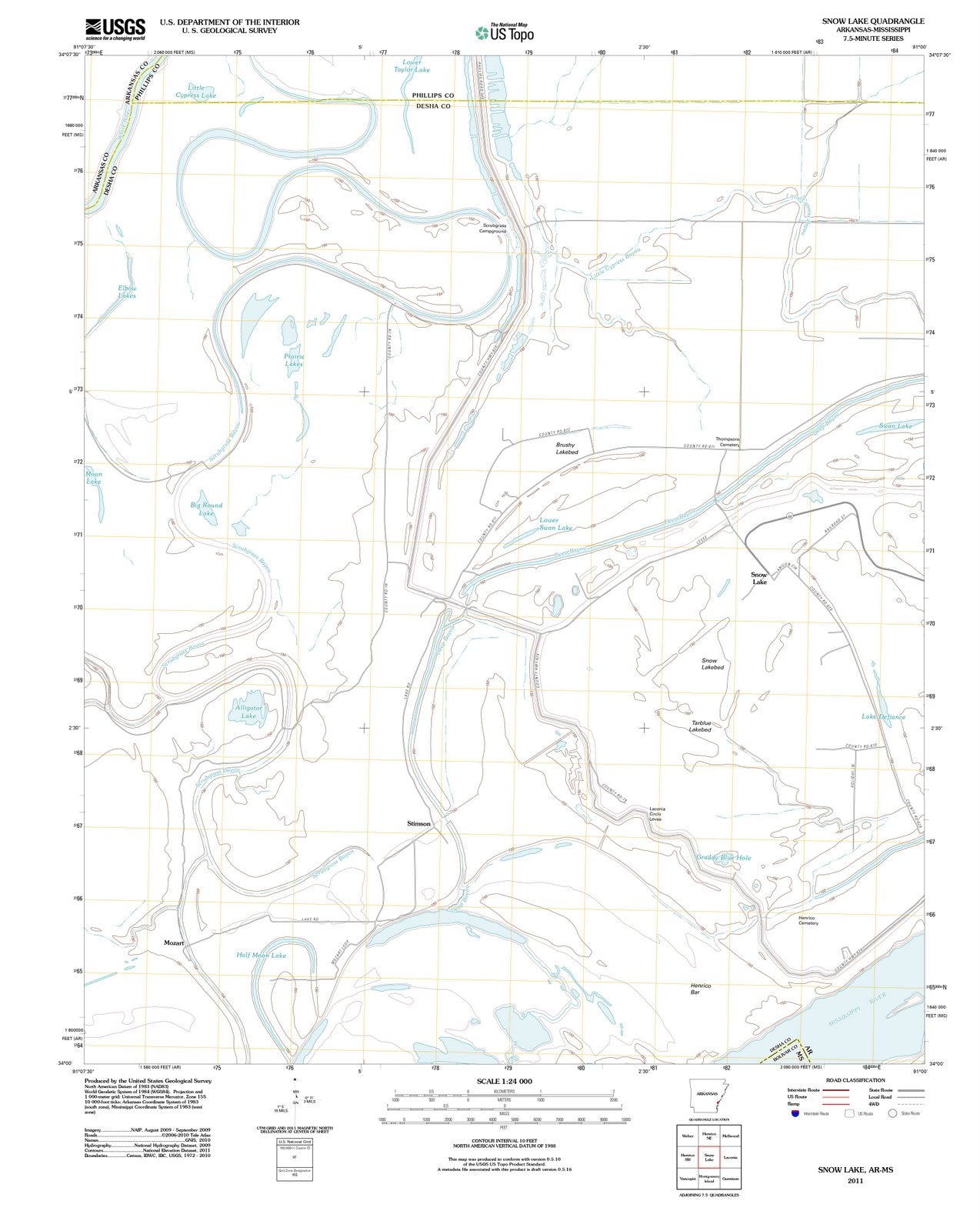 2011 Snow Lake, AR - Arkansas - USGS Topographic Map