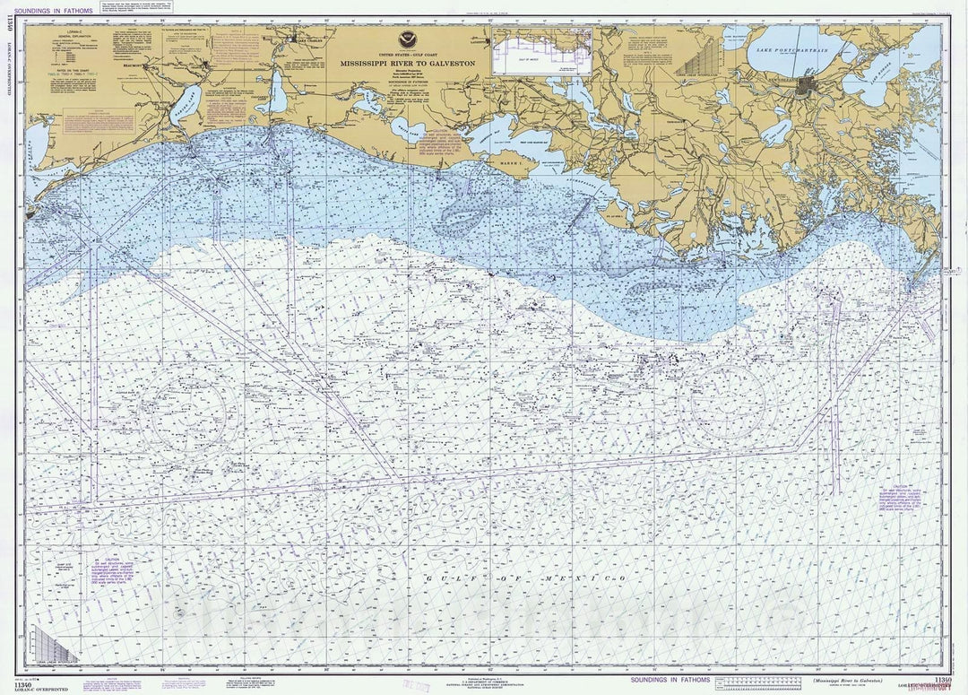 Historic Nautical Map - Mississippi River To Galveston, 1983 NOAA Chart - Texas, Louisiana (TX, LA) - Vintage Wall Art