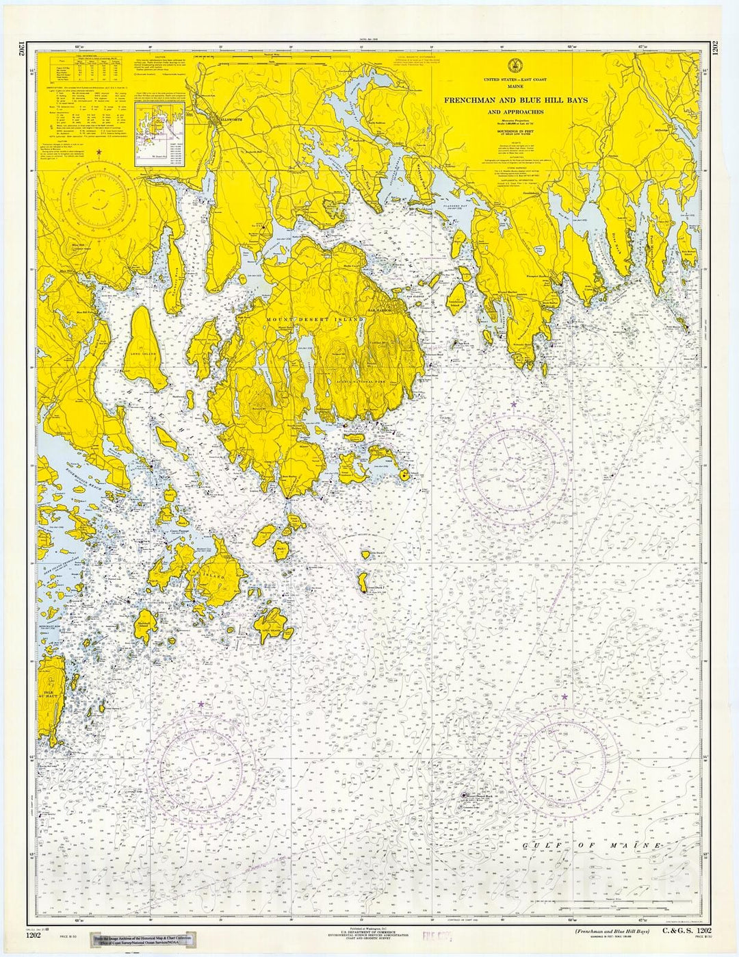 Historic Nautical Map - Frenchman And Blue Hill Bays, 1969 NOAA Chart - Maine (ME) - Vintage Wall Art