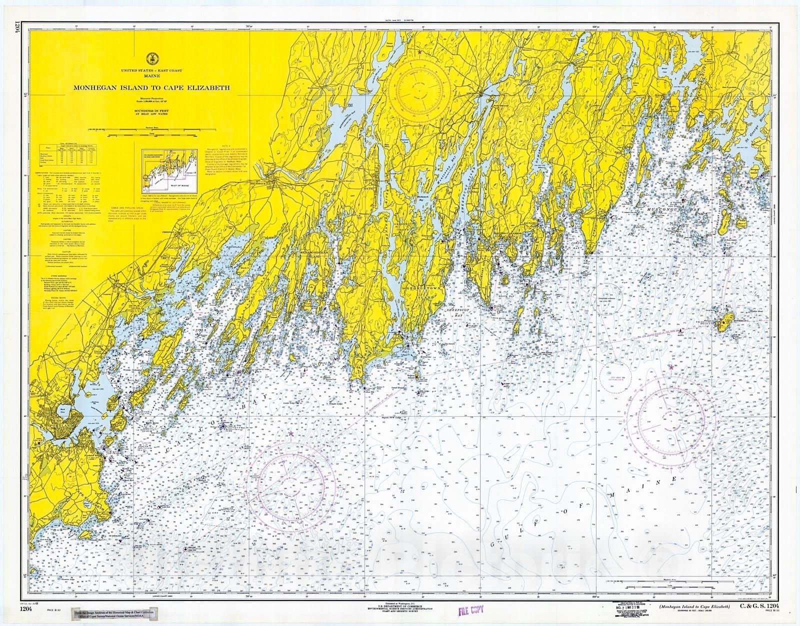 Historic Nautical Map - Monhegan Island To Cape Elizabeth, 1968 NOAA Chart - Maine (ME) - Vintage Wall Art