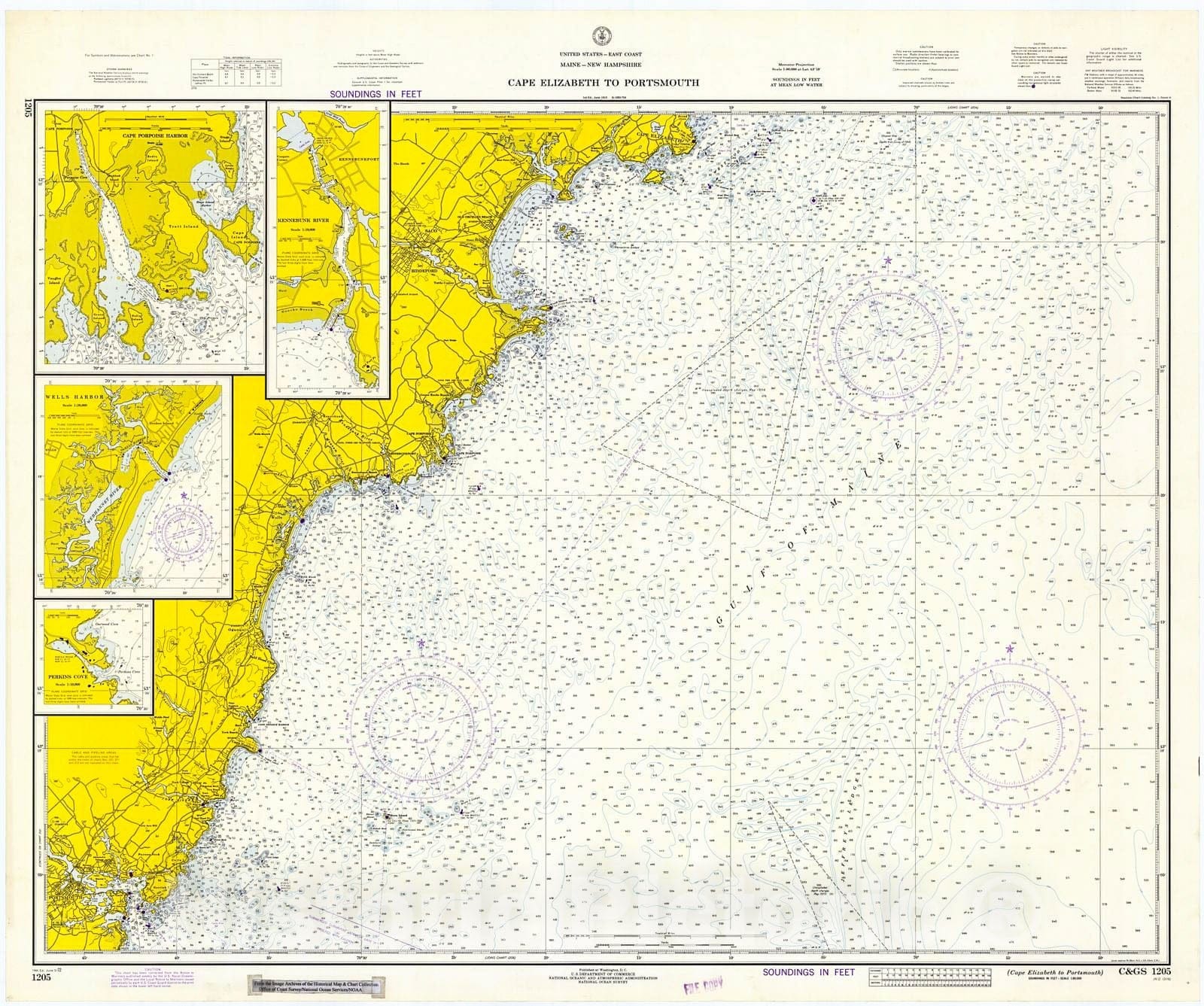 Historic Nautical Map - Cape Elizabeth To Portsmouth, 1972 NOAA Chart - New Hampshire, Maine (NH, ME) - Vintage Wall Art