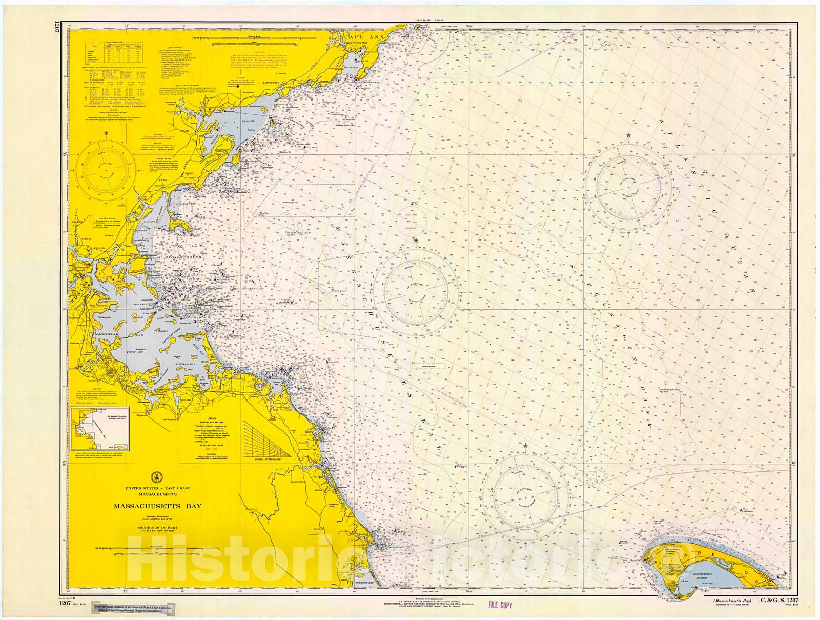 Historic Nautical Map - Massachusetts Bay, 1966 NOAA Chart - Massachusetts (MA) - Vintage Wall Art