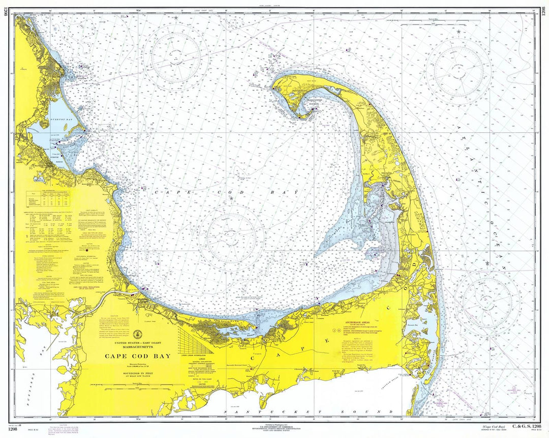 Historic Nautical Map - Cape Cod Bay, 1969 NOAA Chart - Massachusetts (MA) - Vintage Wall Art