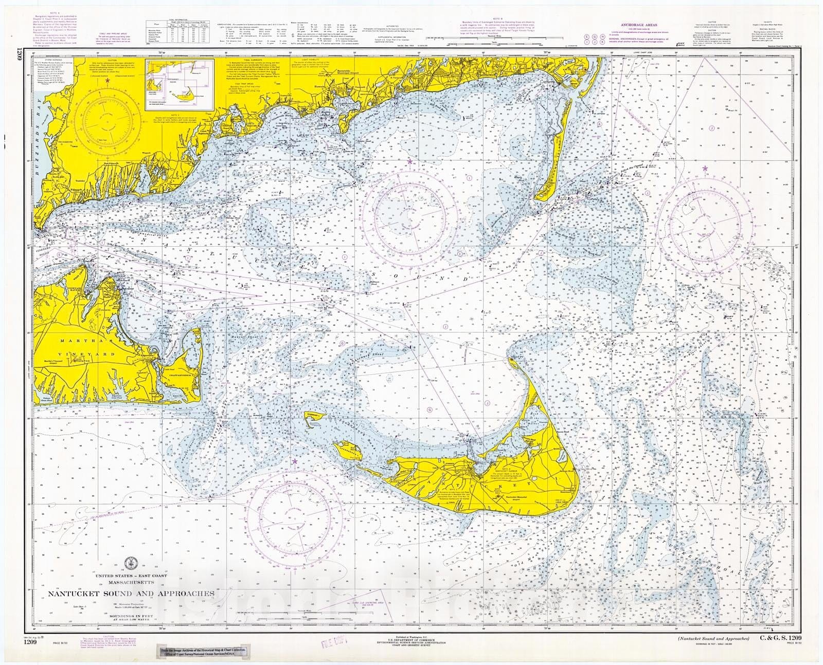 Historic Nautical Map - Nantucket Sound And Approaches, 1970 NOAA Chart - Massachusetts (MA) - Vintage Wall Art