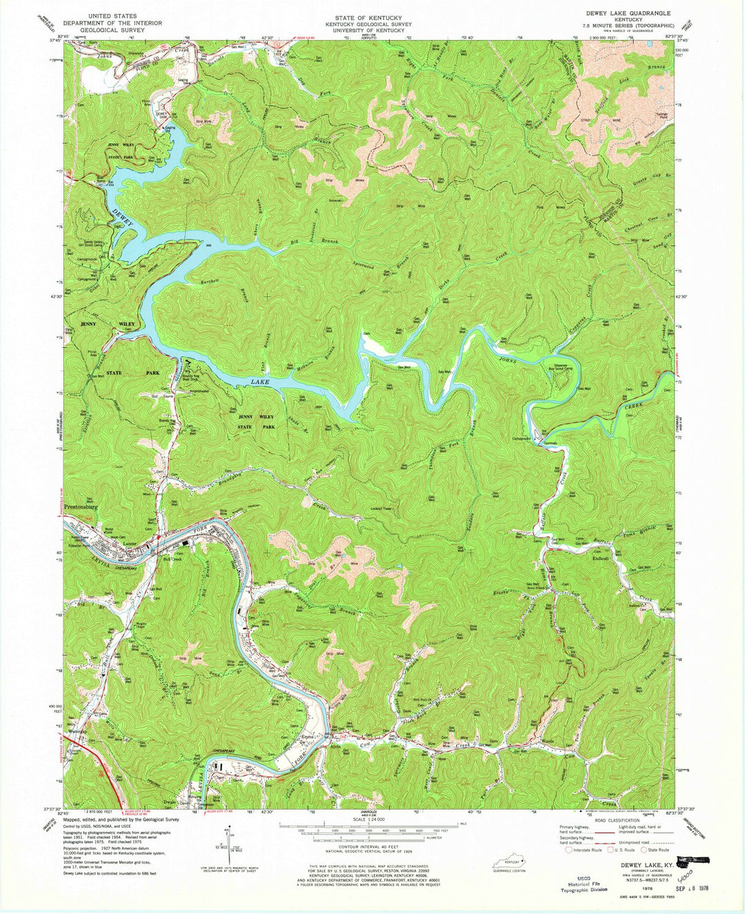 1978 Dewey Lake, KY - Kentucky - USGS Topographic Map