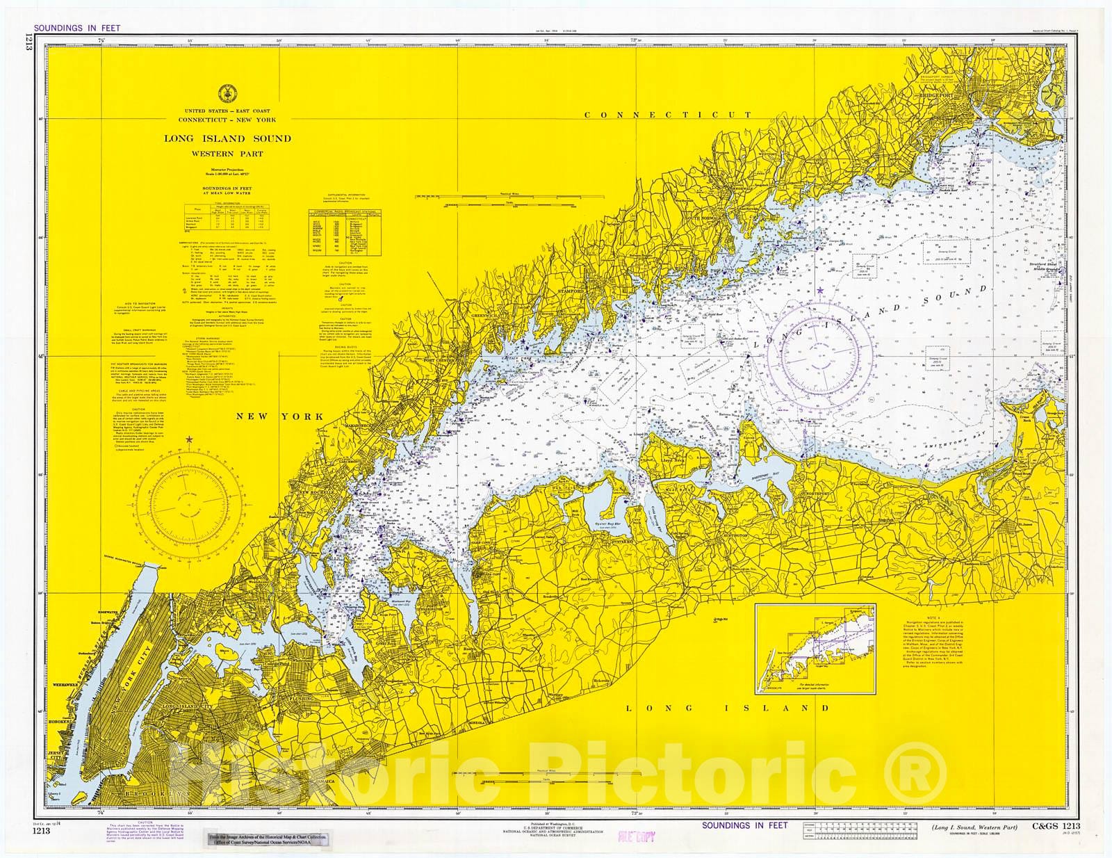 Historic Nautical Map - Long Island Sound Western Part, 1974 NOAA Chart - Connecticut, New York (CT, NY) - Vintage Wall Art