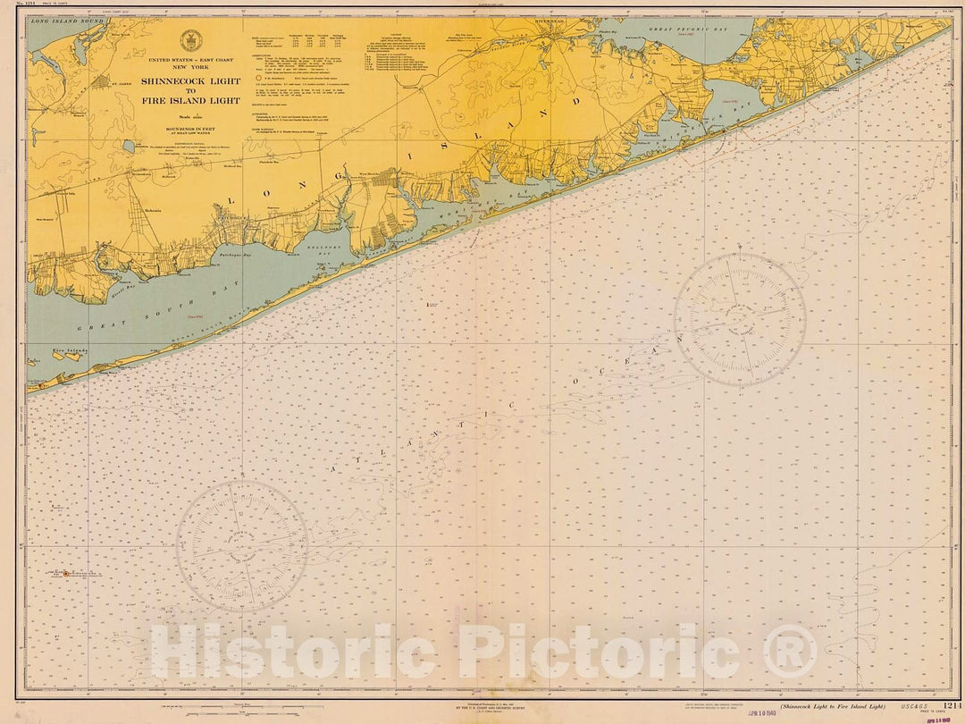 Historic Nautical Map - Shinnecock Light To Fire Island Light, 1940 NOAA Chart - New York (NY) - Vintage Wall Art