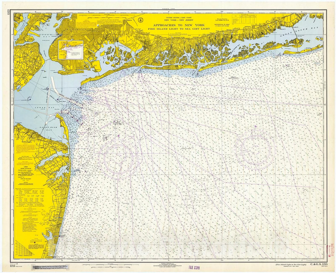 Historic Nautical Map - Fire Island Light To Sea Girt Light, 1966 NOAA Chart - New York, New Jersey (NY, NJ) - Vintage Wall Art