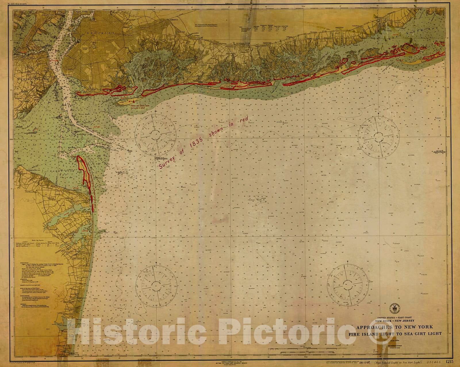 Historic Nautical Map - Approaches To New York Fire Island Light To Sea Girt Light, 1918 NOAA Chart - New York, New Jersey (NY, NJ) - Vintage Wall Art