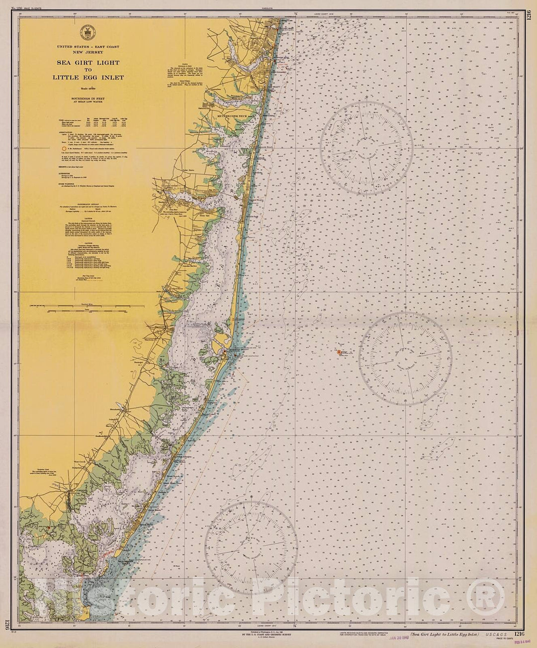 Historic Nautical Map - Sea Girt Light To Little Egg Inlet, 1940 NOAA Chart - New Jersey (NJ) - Vintage Wall Art