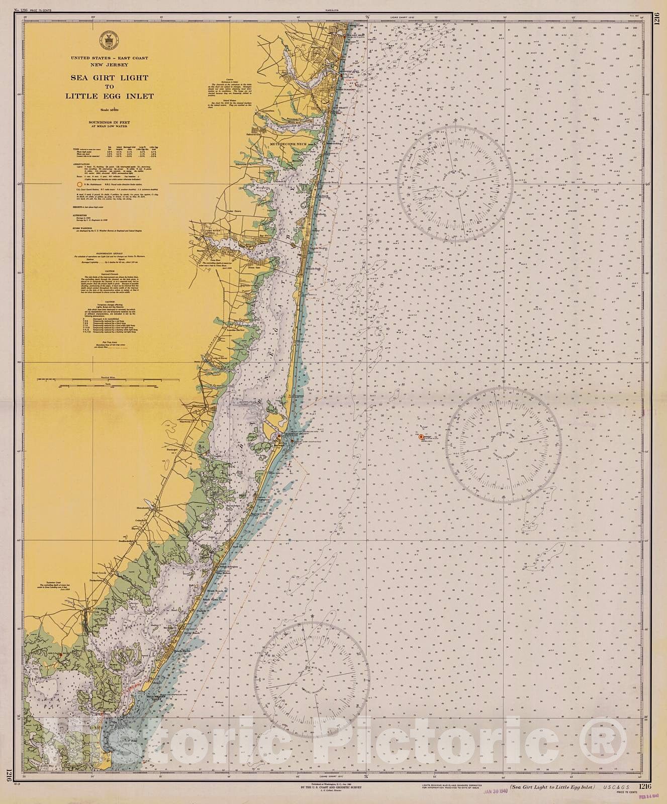 Historic Nautical Map - Sea Girt Light To Little Egg Inlet, 1940 NOAA Chart - New Jersey (NJ) - Vintage Wall Art