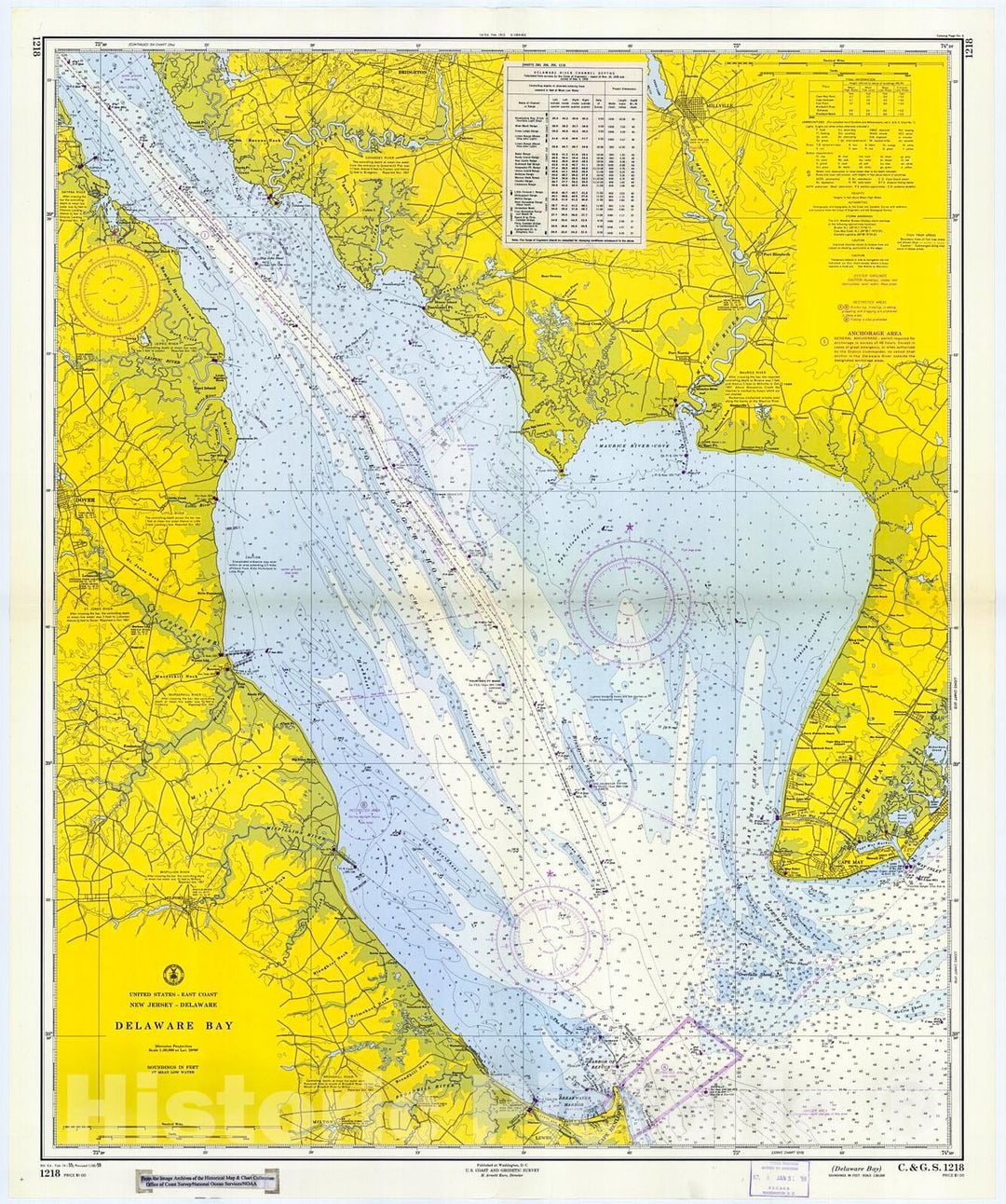 Historic Nautical Map - Delaware Bay, 1959 NOAA Chart - New Jersey, Delaware (NJ, DE) - Vintage Wall Art