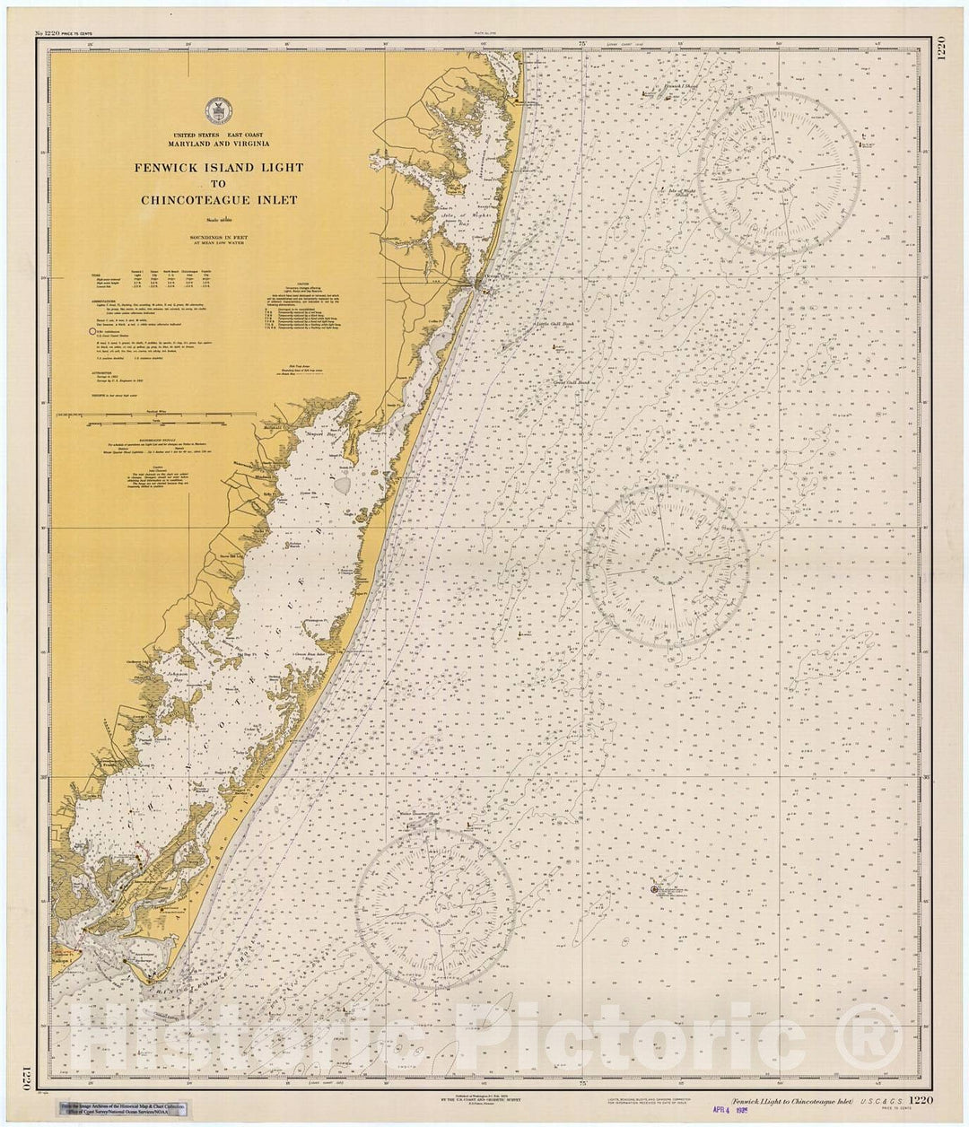 Historic Nautical Map - Fenwick I. Light To Chincoteague Inlet, 1935 NOAA Chart - Maryland (MD) - Vintage Wall Art