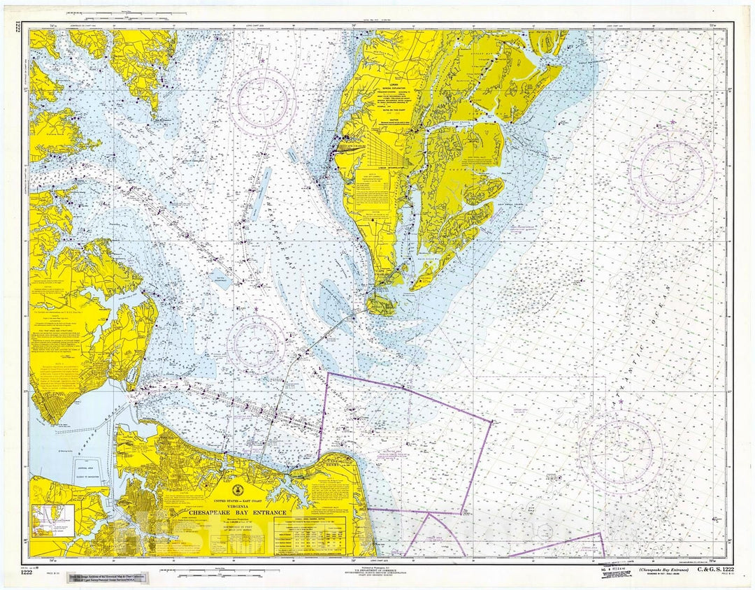 Historic Nautical Map - Chesapeake Bay Entrance, 1968 NOAA Chart - Virginia (VA) - Vintage Wall Art