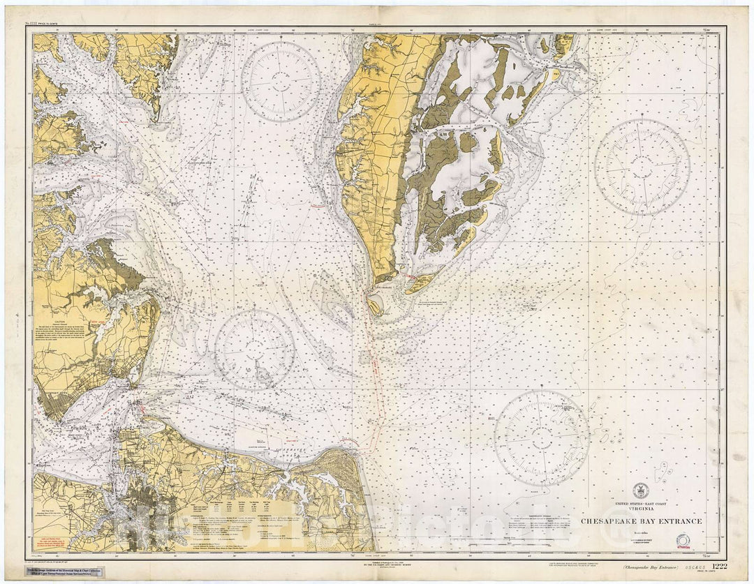 Historic Nautical Map - Chesapeake Bay Entrance, 1934 NOAA Chart - Virginia (VA) - Vintage Wall Art