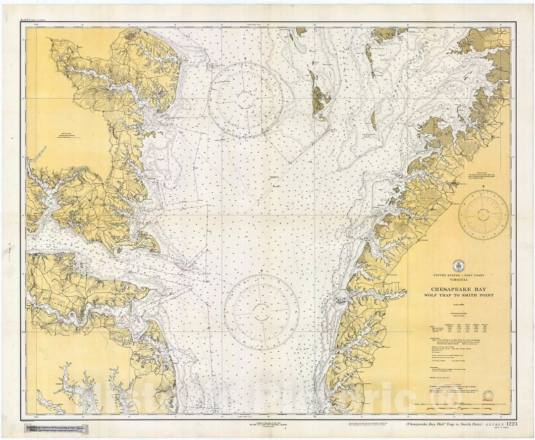 Historic Nautical Map - Chesapeake Bay - Wolf Trap To Smith Point, 1933 NOAA Chart - Virginia (VA) - Vintage Wall Art