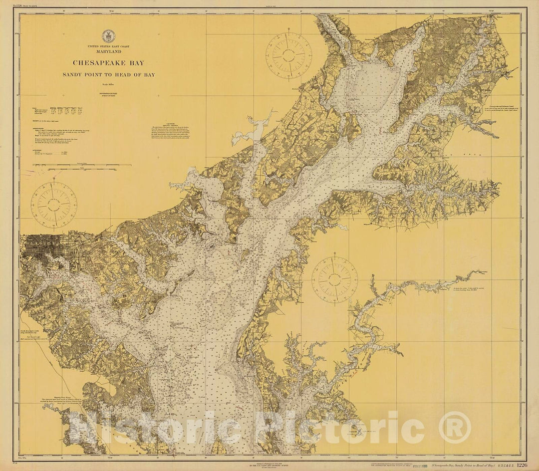 Historic Nautical Map - Chesapeake Bay, 1926 NOAA Chart - Maryland (MD) - Vintage Wall Art