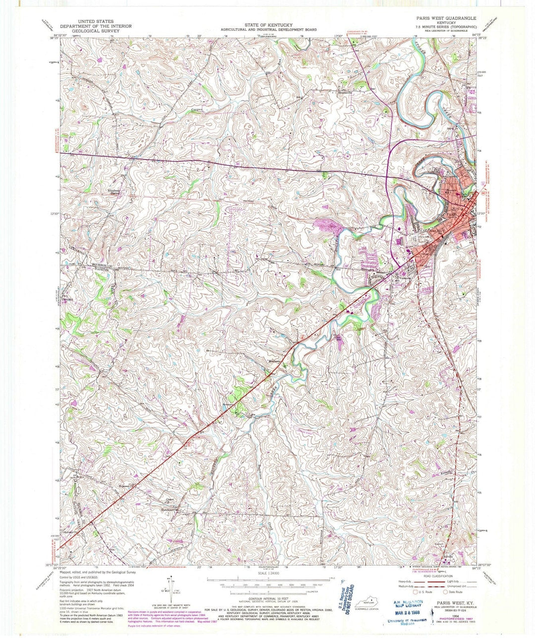 1954 Paris West, KY - Kentucky - USGS Topographic Map