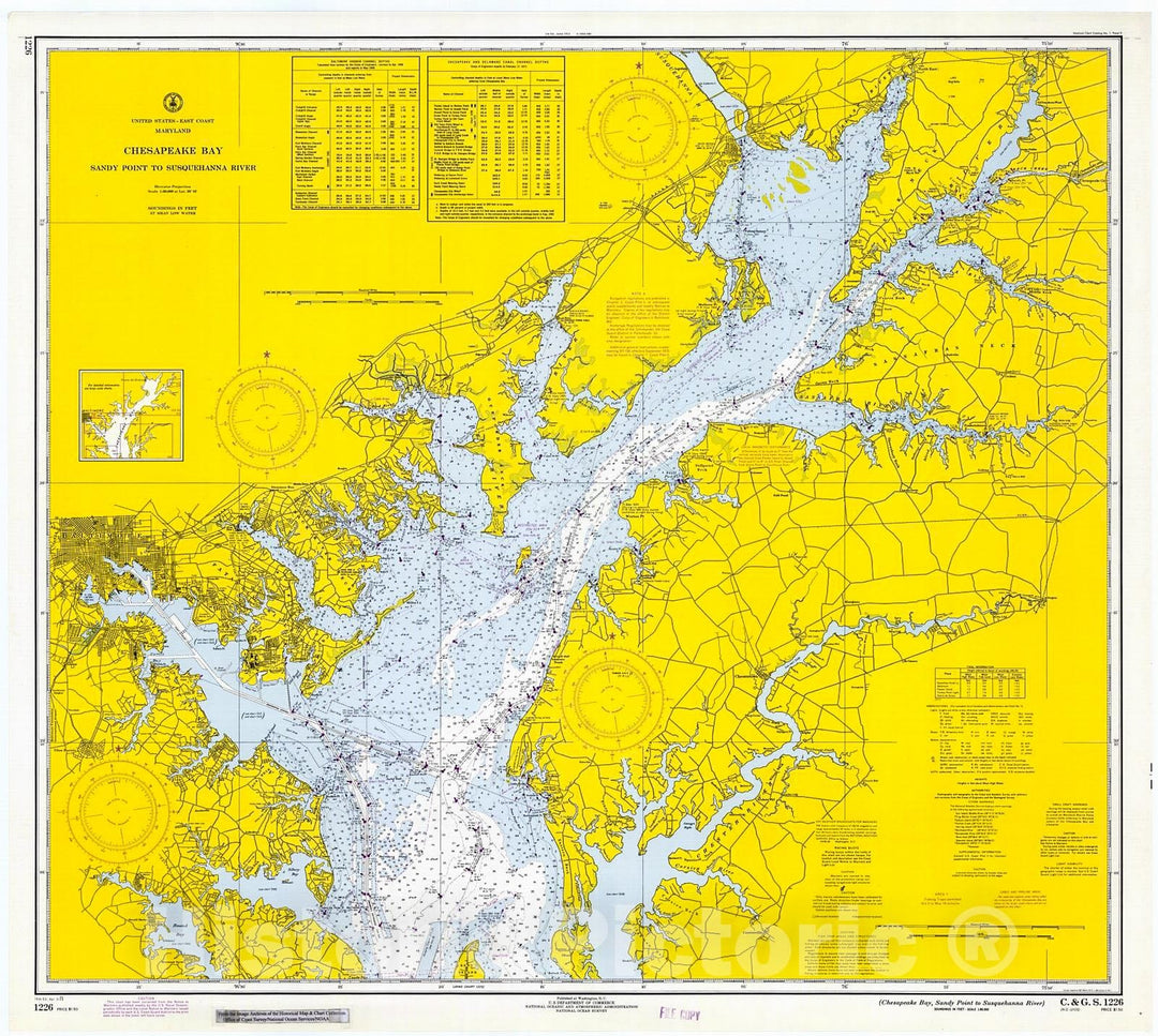 Historic Nautical Map - Chesapeake Bay - Sandy Point To Head Of Bay, 1971 NOAA Chart - Maryland (MD) - Vintage Wall Art