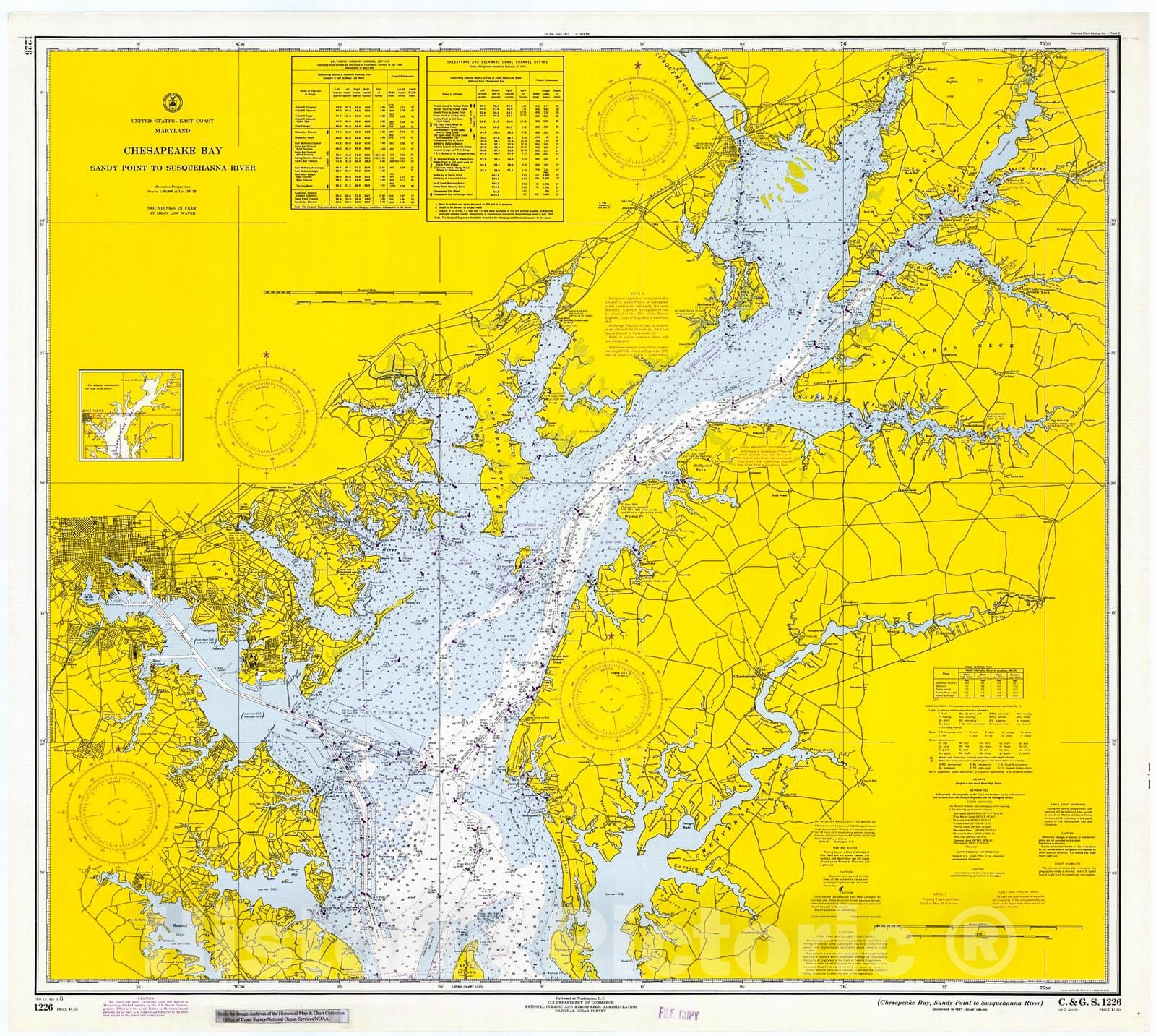 Historic Nautical Map - Chesapeake Bay - Sandy Point To Head Of Bay, 1971 NOAA Chart - Maryland (MD) - Vintage Wall Art