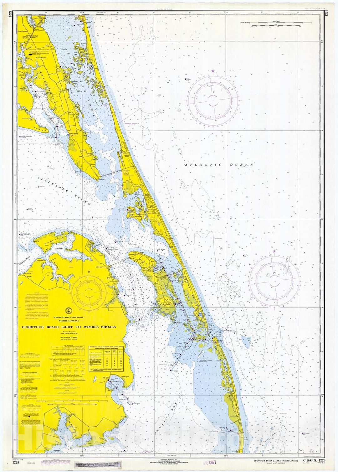 Historic Nautical Map - Currituck Beach To Wimble Shoals, 1970 NOAA Chart - North Carolina (NC) - Vintage Wall Art