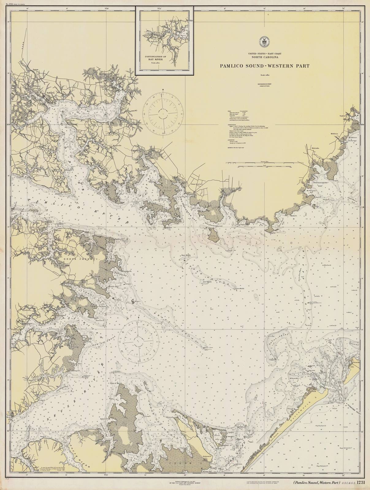 Historic Nautical Map - Pamlico Sound - Western Part, 1922 NOAA Chart - North Carolina (NC) - Vintage Wall Art