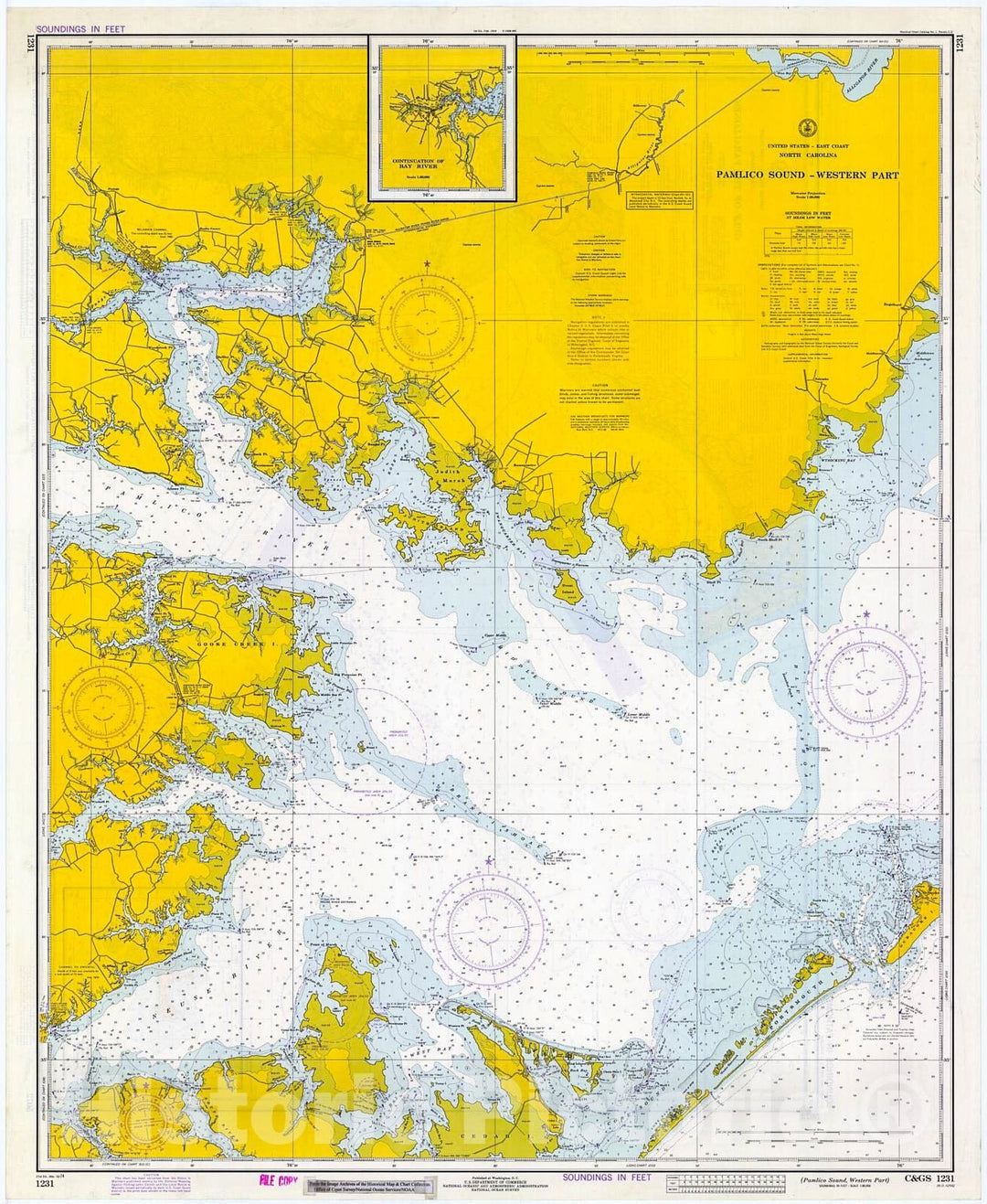 Historic Nautical Map - Pamlico Sound, Western Part, 1974 NOAA Chart - North Carolina (NC) - Vintage Wall Art