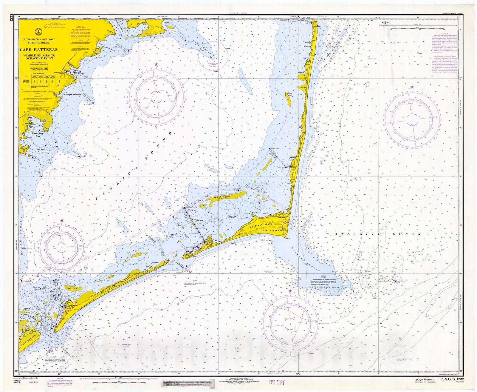 Historic Nautical Map - Cape Hatteras, 1970 NOAA Chart - North Carolina (NC) - Vintage Wall Art