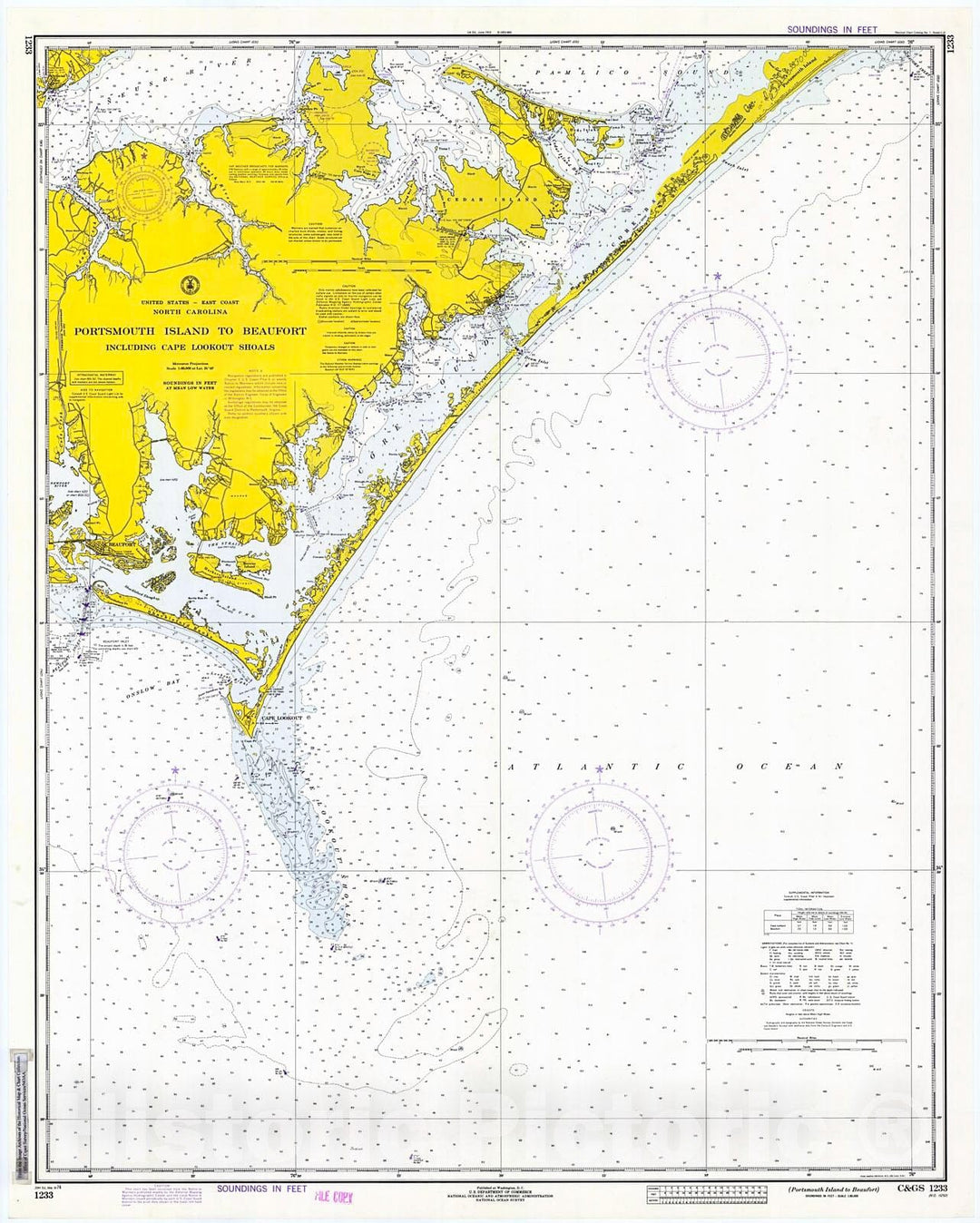 Historic Nautical Map - Portsmouth Island To Beaufort, 1974 NOAA Chart - North Carolina (NC) - Vintage Wall Art