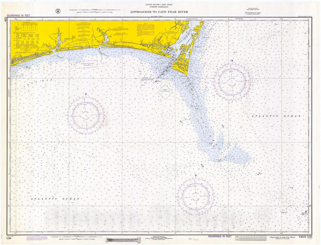 Historic Nautical Map - Approaches To Cape Fear River, 1972 NOAA Chart - North Carolina (NC) - Vintage Wall Art