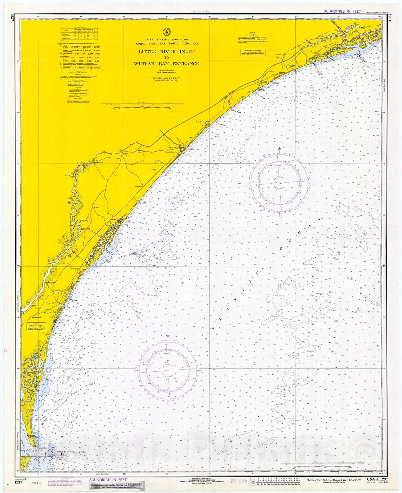 Historic Nautical Map - Little River Inlet To Winyah Bay Entrance, 1972 NOAA Chart - South Carolina (SC) - Vintage Wall Art