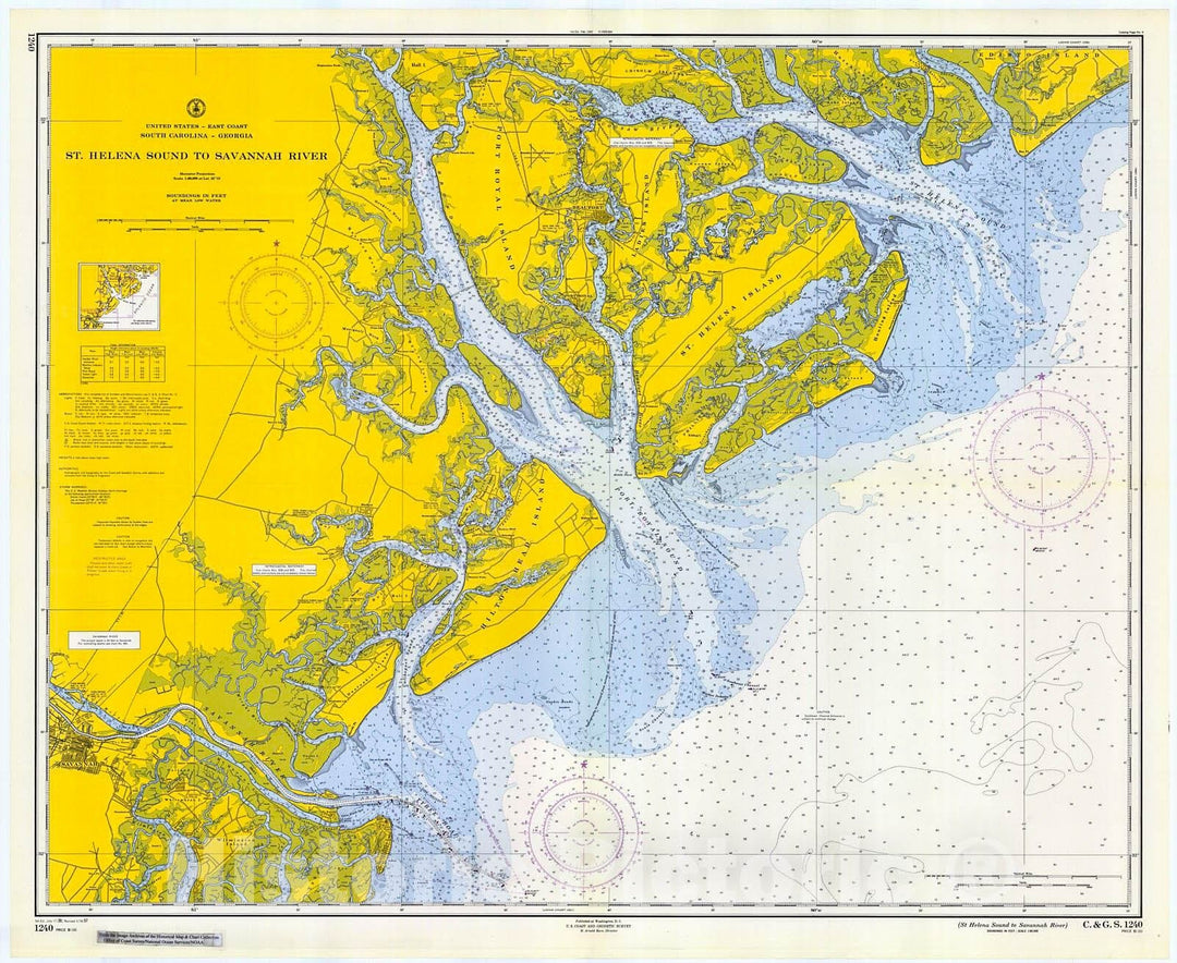 Historic Nautical Map - St. Helena Sound To Savannah River, 1957 NOAA Chart - South Carolina (SC) - Vintage Wall Art