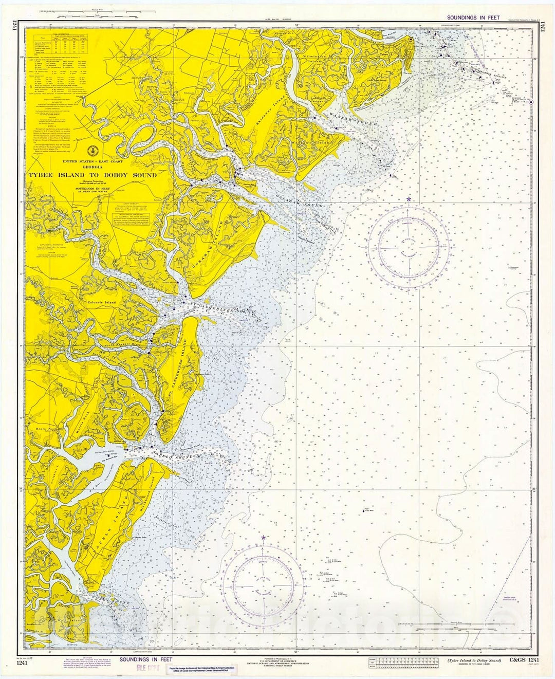 Historic Nautical Map - Tybee Island To Dobby Sound, 1972 NOAA Chart - Georgia (GA) - Vintage Wall Art