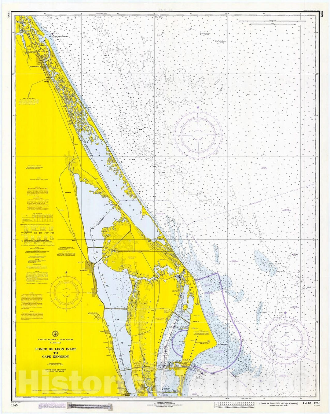 Historic Nautical Map - Ponce De Leon Inlet To Cape Kennedy, 1973 NOAA Chart - Florida (FL) - Vintage Wall Art