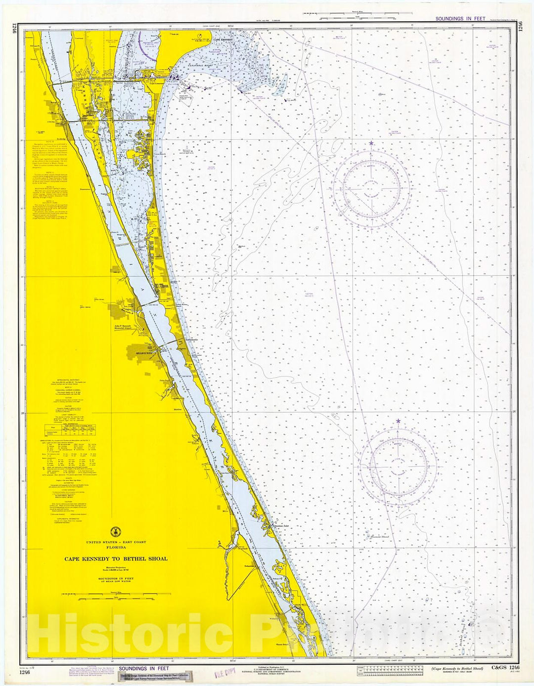 Historic Nautical Map - Cape Kennedy To Bethel Shoal, 1972 NOAA Chart - Florida (FL) - Vintage Wall Art