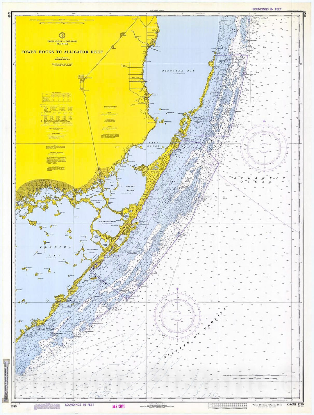 Historic Nautical Map - Fowey Rocks To Alligator Reef, 1973 NOAA Chart - Florida (FL) - Vintage Wall Art