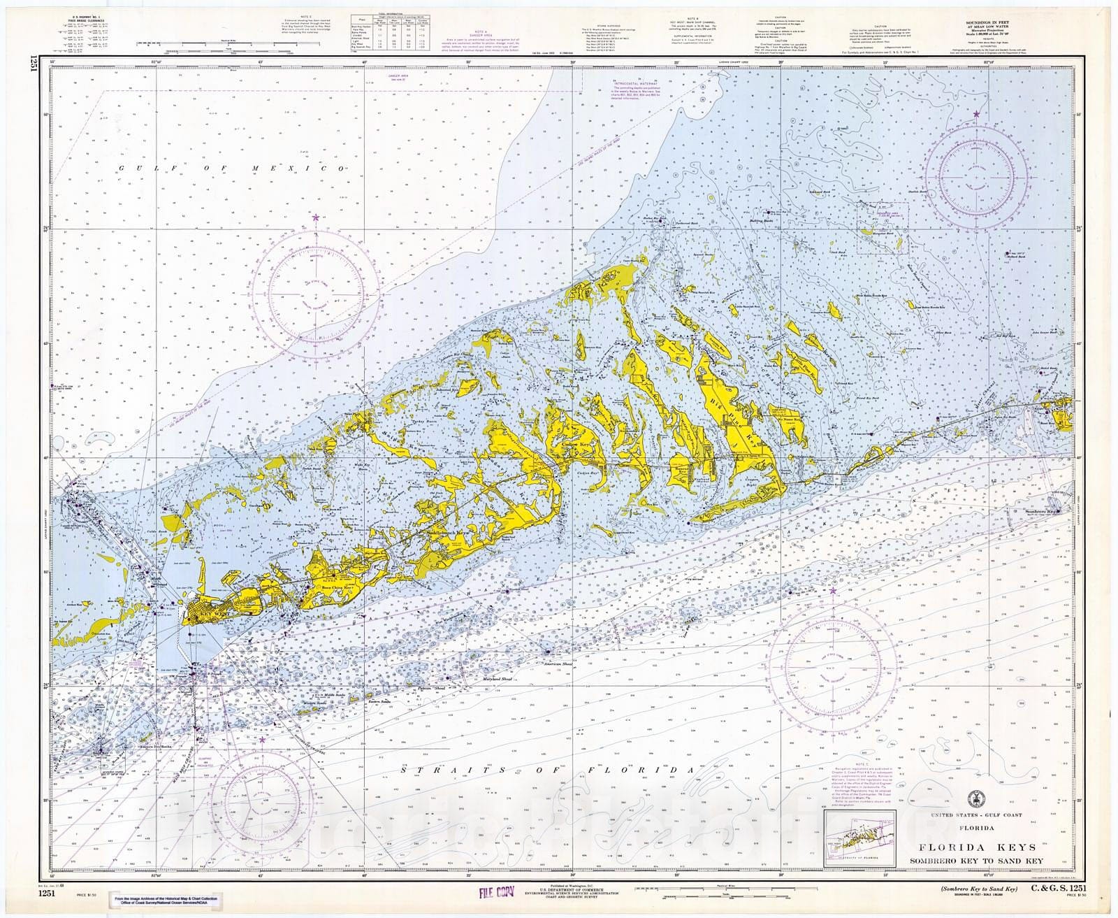 Historic Nautical Map - Sombrero Key To Sand Key, 1969 NOAA Chart - Florida (FL) - Vintage Wall Art