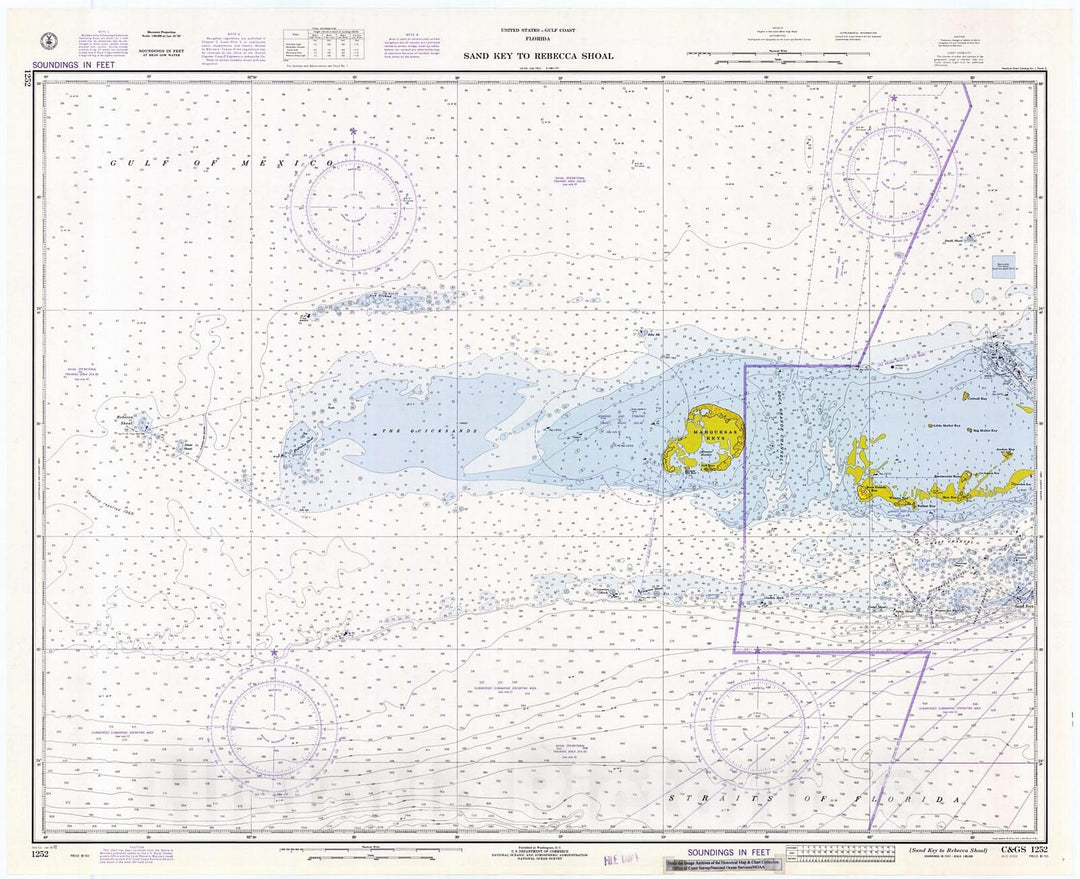 Historic Nautical Map - Sand Key To Rebecca Shoal, 1972 NOAA Chart - Florida (FL) - Vintage Wall Art