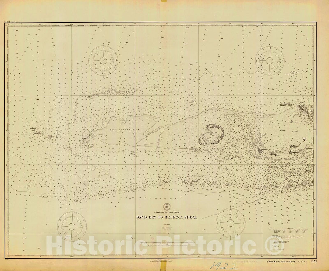 Historic Nautical Map - Sand Key To Rebecca Shoal, 1922 NOAA Chart - Florida (FL) - Vintage Wall Art