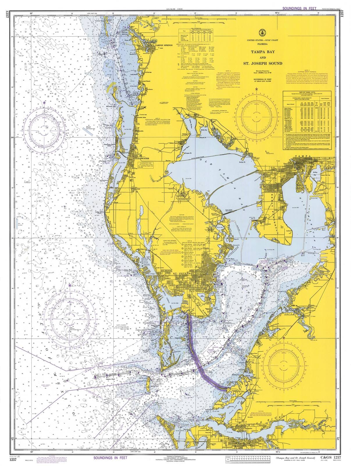 Historic Nautical Map - Tampa Bay And St. Joseph Sound, 1972 NOAA Chart - Florida (FL) - Vintage Wall Art