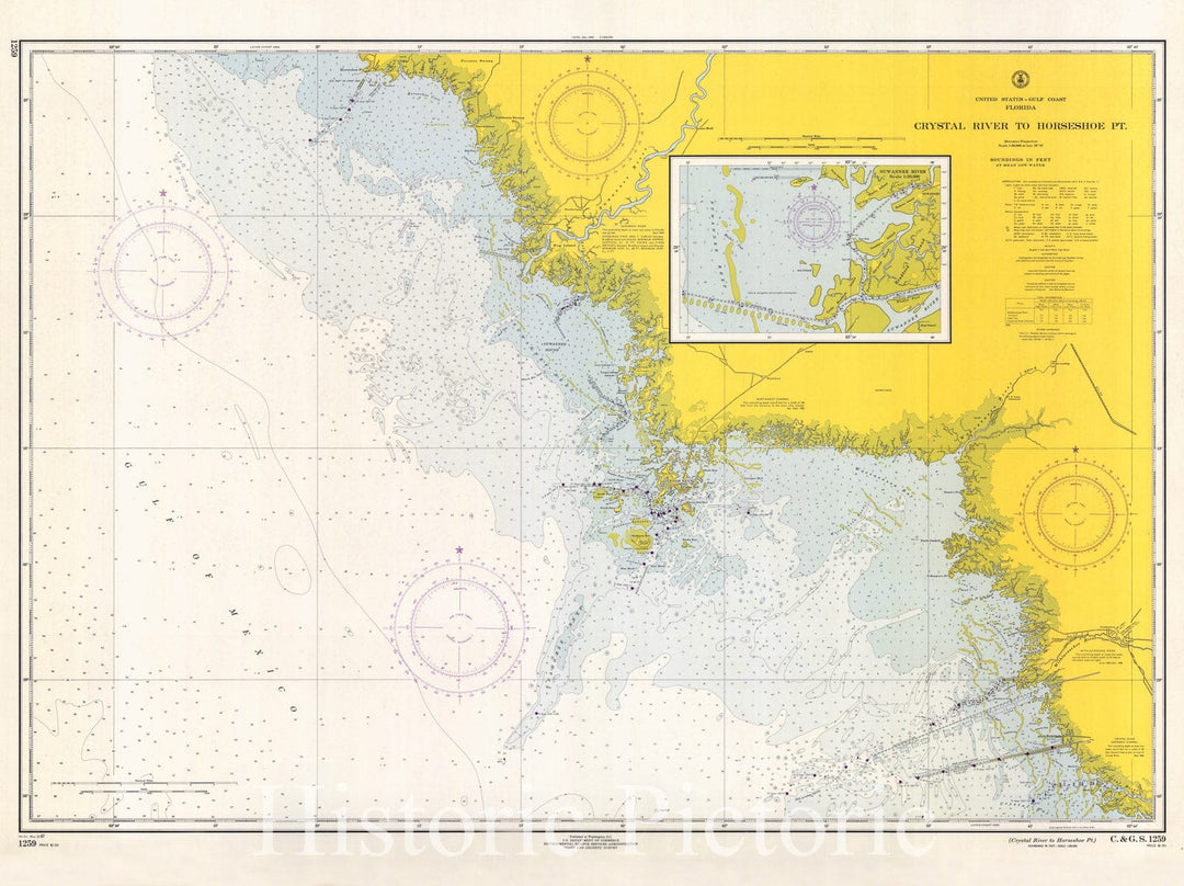 Historic Nautical Map - Crystal River To Horseshoe Pt, 1967 NOAA Chart - Florida (FL) - Vintage Wall Art