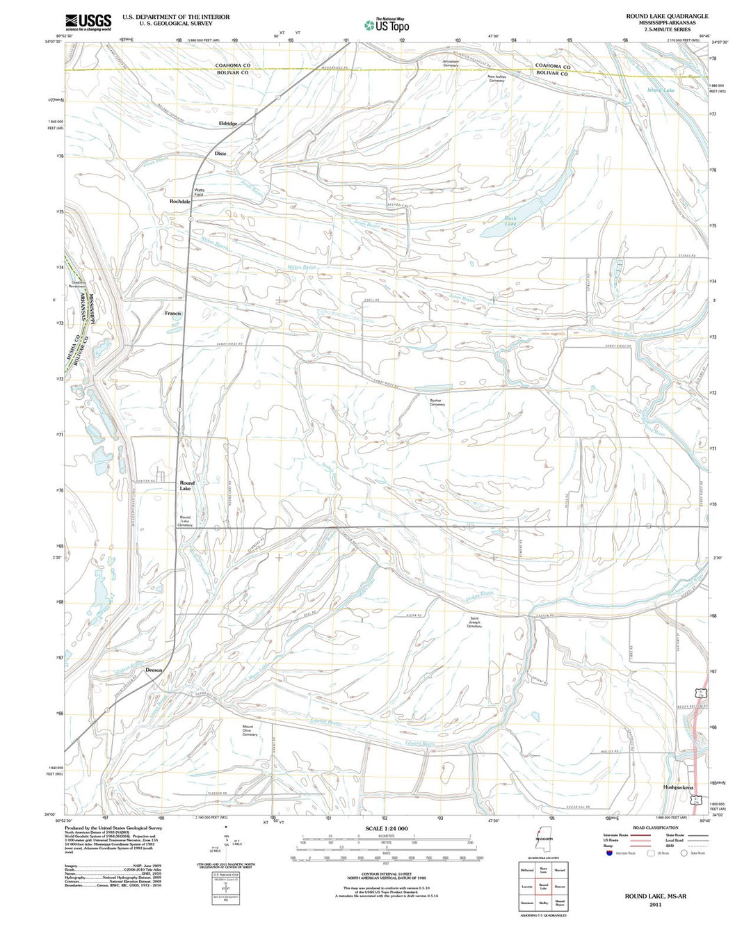 2011 Round Lake, MS - Mississippi - USGS Topographic Map