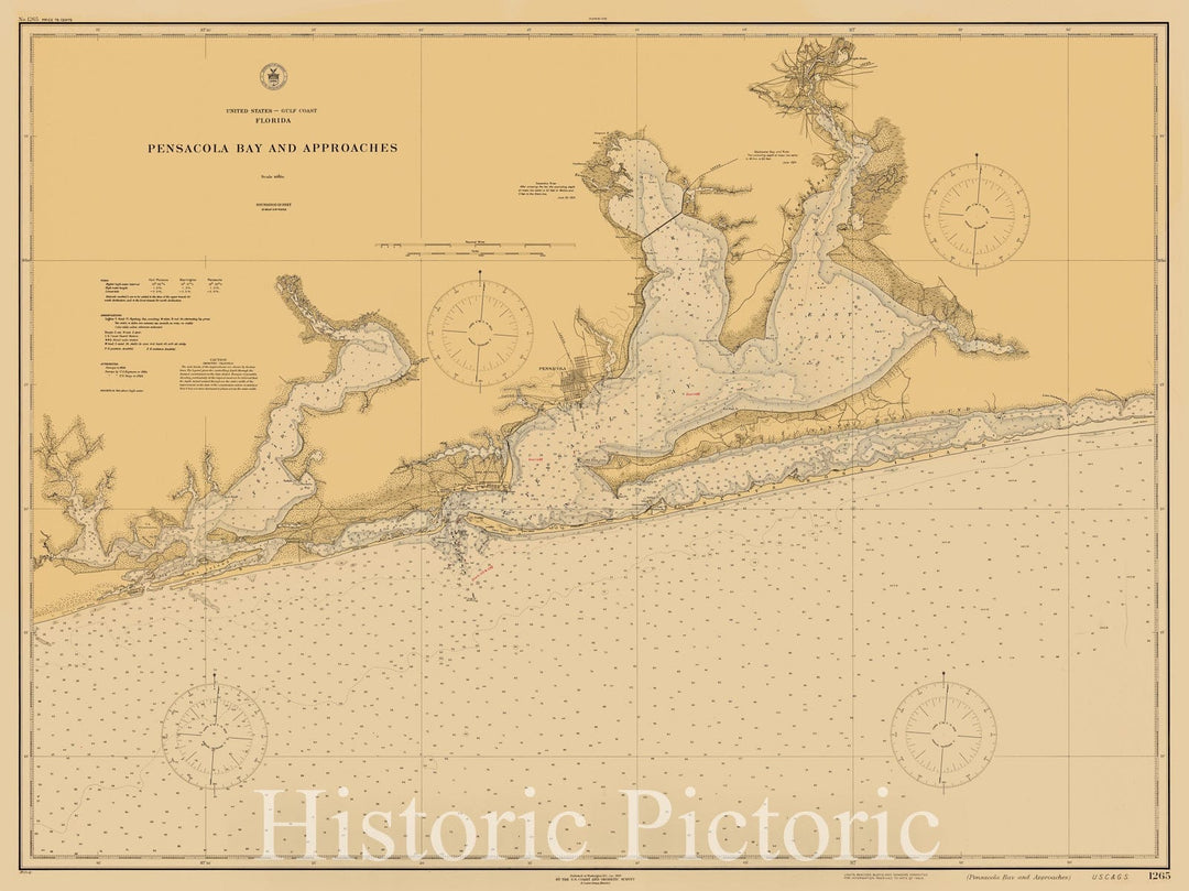 Historic Nautical Map - Pensacola Bay And Approaches, 1925 NOAA Chart - Florida (FL) - Vintage Wall Art