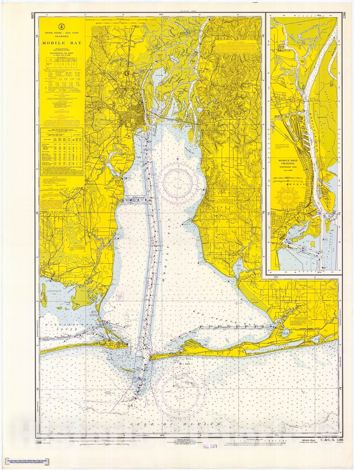 Historic Nautical Map - Mobile Bay, 1967 NOAA Chart - Alabama (AL) - Vintage Wall Art