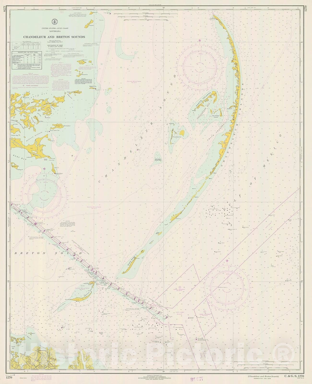 Historic Nautical Map - Chandeleur And Breton Sounds, 1969 NOAA Chart - Louisiana (LA) - Vintage Wall Art